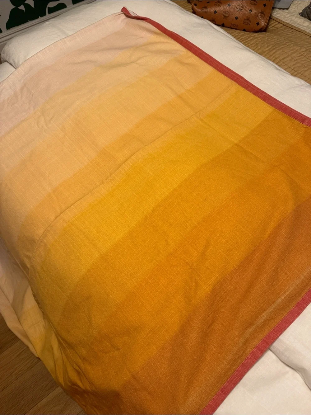 Anthropologie Maximus Ombre Shower Curtain in Gold, Coral & Cream. New